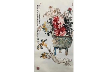 中美协当代名家晁谷花鸟图精品《富貴相伴》