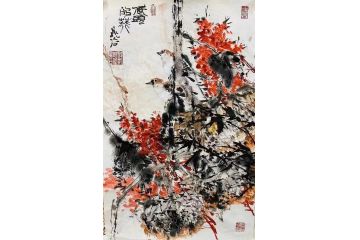 中美协当代名家晁谷花鸟图精品《鸿运当头》