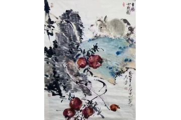中美协当代名家晁谷花鸟图精品《幸福如斯图》