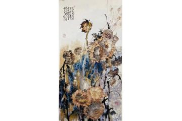 中美协当代名家晁谷花鸟图精品《此日鸢花嬌紫陌》