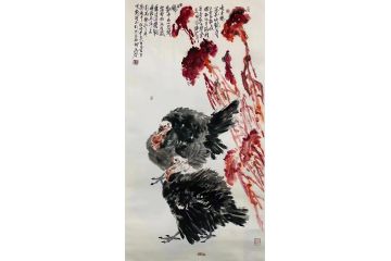 中美协当代名家晁谷花鸟图精品《鴻運當頭·牆東雞冠花》
