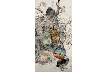 中美协当代名家晁谷花鸟图精品《有藤婁絡之·高歌歡樂圖》
