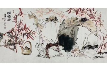 中美协当代名家晁谷花鸟图精品《竹林七賢之三·醉仙图》