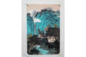 中美协画家黄天利大红袍工笔山水画《山荫绿野秀》