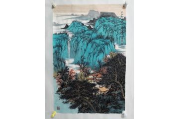 中美协画家黄天利大红袍工笔山水画《南山佳境》