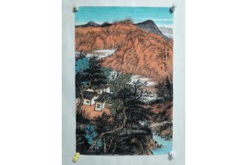 中美协画家黄天利大红袍工笔山水画《秋声》