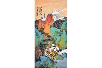 中美协中国画画家莫祝兴山水画精品《云霞冠秋顶》