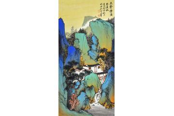 中美协中国画画家莫祝兴山水画精品《泉声带雨出溪林》