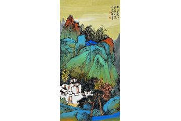 中美协中国画画家莫祝兴山水画精品《秋色连山》