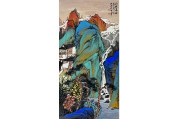中美协中国画画家莫祝兴山水画精品《秋林远岫》
