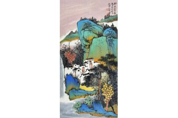 中美协中国画画家莫祝兴山水画精品《秋光翠岭》