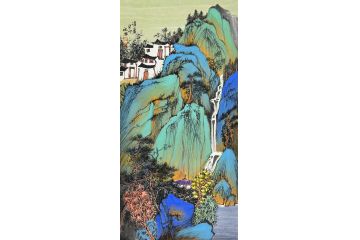 中美协中国画画家莫祝兴山水画精品《清夏》