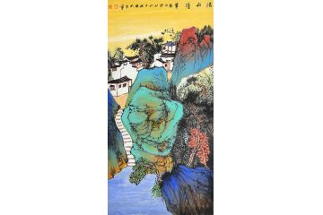 中美协中国画画家莫祝兴山水画精品《清秋澹翠》