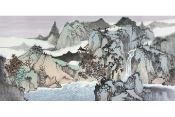 中美协中国画画家莫祝兴山水画精品《春山如黛》