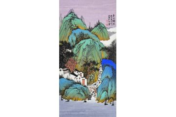 中美协中国画画家莫祝兴山水画精品《春日瑞景》