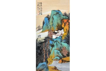 中美协中国画画家莫祝兴山水画精品《春来江水绿如蓝》