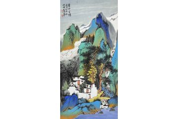 中美协中国画画家莫祝兴山水画精品《碧水含情》