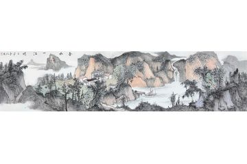 中美协中国画画家莫祝兴山水画精品《春水一江明》
