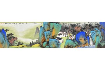 中美协中国画画家莫祝兴山水画精品《春山明丽》