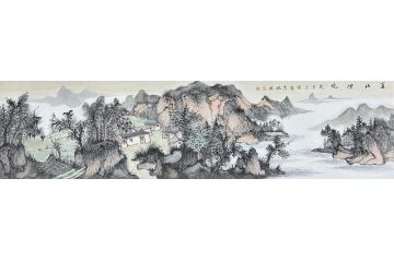 中美协中国画画家莫祝兴山水画精品《夏山烟晓》