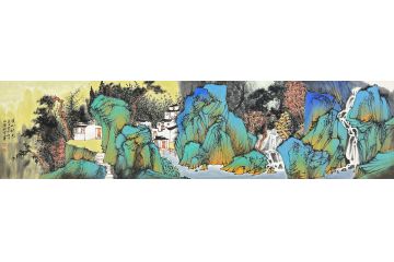 中美协中国画画家莫祝兴山水画精品《溪山秋色》