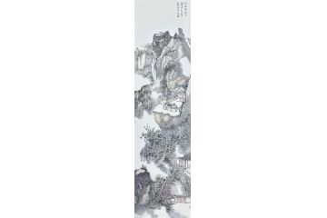 中美协中国画画家莫祝兴山水画精品《秋水无痕玉镜清》