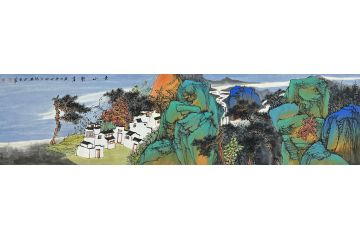 中美协中国画画家莫祝兴山水画精品《青山聚秀》