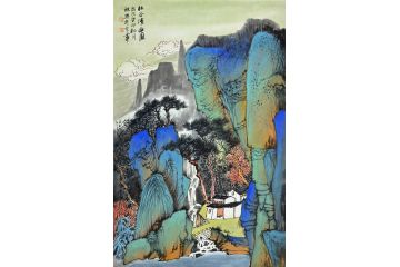 中美协中国画画家莫祝兴山水画精品《林谷清幽图》