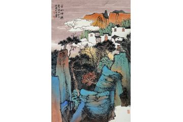 中美协中国画画家莫祝兴山水画精品《金秋神韵》