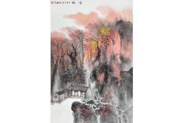 中美协中国画画家莫祝兴山水画精品《金秋》