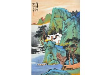 中美协中国画画家莫祝兴山水画精品《江日晴晖》