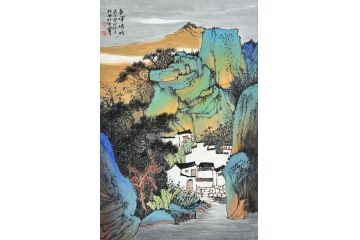 中美协中国画画家莫祝兴山水画精品《春晖晴明》
