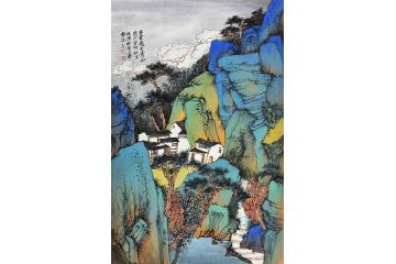 中美协中国画画家莫祝兴山水画精品《白云飞去青山》