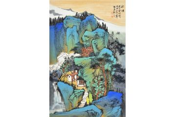 中美协中国画画家莫祝兴山水画精品《秋烟》