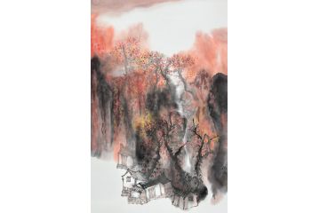 中美协中国画画家莫祝兴山水画精品《秋染南山》