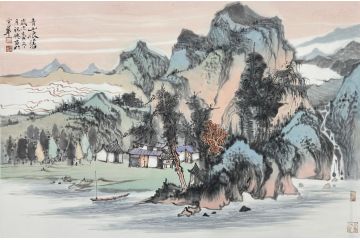 中美协中国画画家莫祝兴山水画精品《清山依旧》