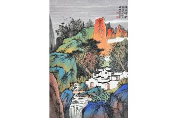 中美协中国画画家莫祝兴山水画精品《暖日晴云》