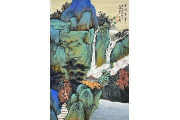 中美协中国画画家莫祝兴山水画精品《云峰秀泽》