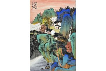 中美协中国画画家莫祝兴山水画精品《云出山林》