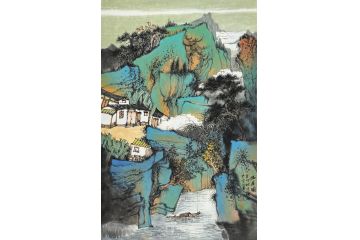 中美协中国画画家莫祝兴山水画精品《幽居图》