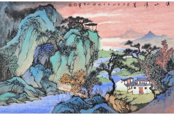 中美协中国画画家莫祝兴山水画精品《溪山清夏》