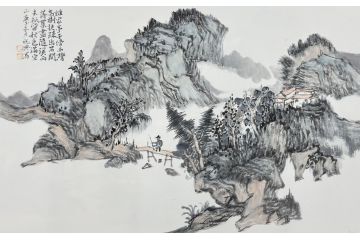 中美协中国画画家莫祝兴山水画精品《谁家亭子旁西湾》