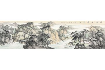中美协中国画画家莫祝兴山水画精品《緑树阴浓夏日长》