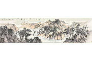 中美协中国画画家莫祝兴山水画精品《江流天地外山色有无中》