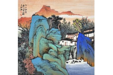 中美协中国画画家莫祝兴山水画精品《江山秋爽》
