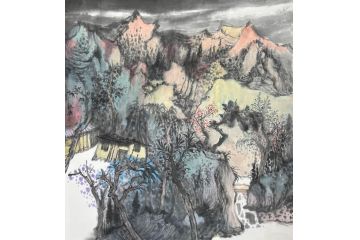 中美协中国画画家莫祝兴山水画精品《家山清幽》