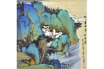 中美协中国画画家莫祝兴山水画精品《红叶黄华秋景宽》