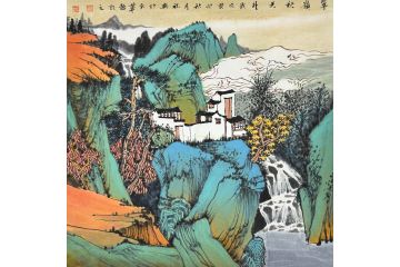 中美协中国画画家莫祝兴山水画精品《翠岭秋天外》