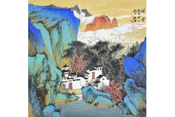 中美协中国画画家莫祝兴山水画精品《祥云》