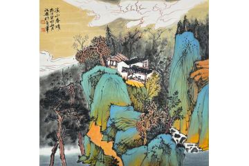 中美协中国画画家莫祝兴山水画精品《溪山春晴》